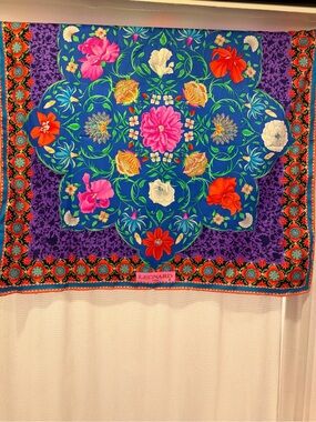 Leonard Paris Vibrant Floral Silk Scarf in Royal Blue & Purple